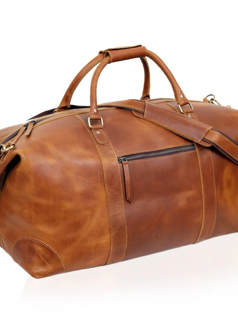 Classic Brown Leather Weekender Duffel Bag for Men